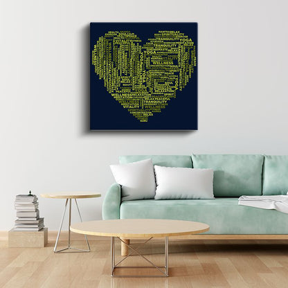 Yoga Kelime Bulutu - Kalp Şeklinde Wellness Konsepti Kanvas Tablo