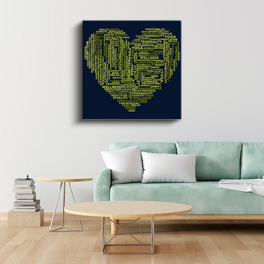 Yoga Kelime Bulutu - Kalp Şeklinde Wellness Konsepti Kanvas Tablo