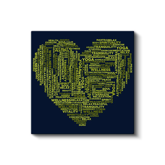 Yoga Kelime Bulutu - Kalp Şeklinde Wellness Konsepti Kanvas Tablo