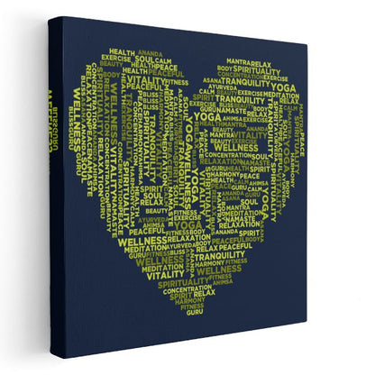 Yoga Kelime Bulutu - Kalp Şeklinde Wellness Konsepti Kanvas Tablo