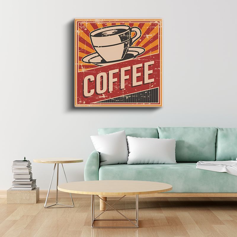 Coffee - Retro Kırmızı Kahve Posteri Kanvas Tablo