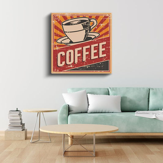 Coffee - Retro Kırmızı Kahve Posteri Kanvas Tablo