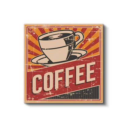 Coffee - Retro Kırmızı Kahve Posteri Kanvas Tablo