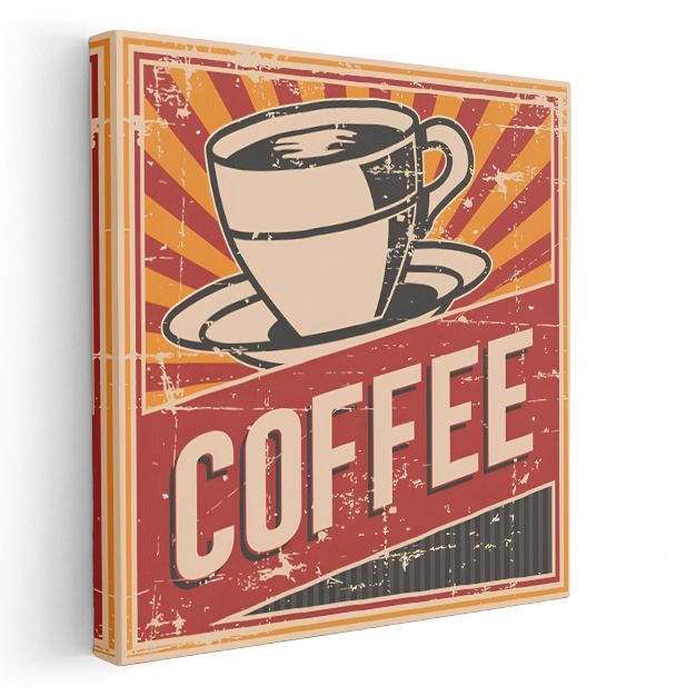 Coffee - Retro Kırmızı Kahve Posteri Kanvas Tablo