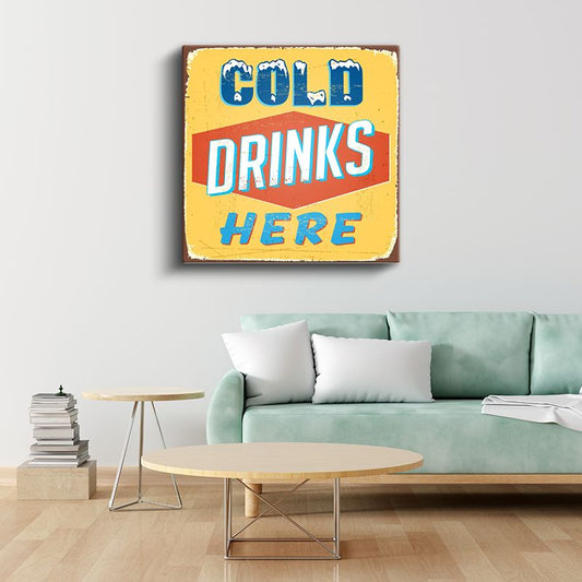 Cold Drinks Here - Retro Yazı Tasarımı Kanvas Tablo