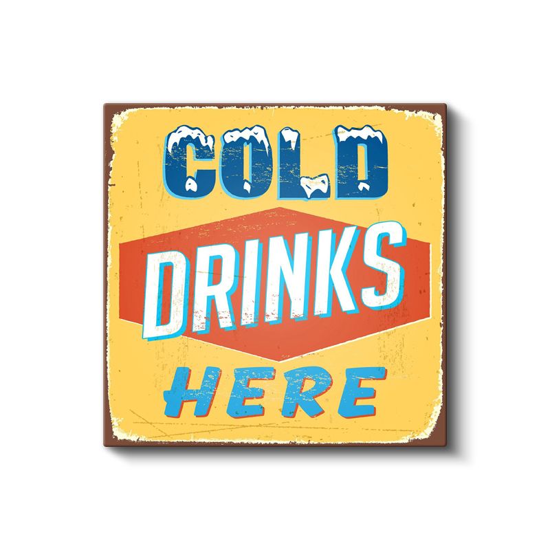 Cold Drinks Here - Retro Yazı Tasarımı Kanvas Tablo