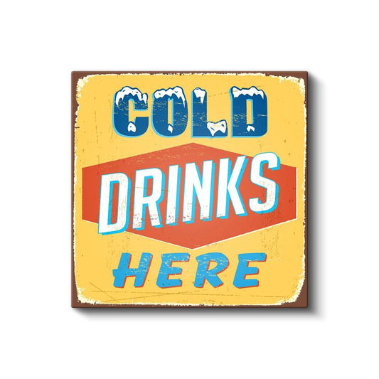 Cold Drinks Here - Retro Yazı Tasarımı Kanvas Tablo