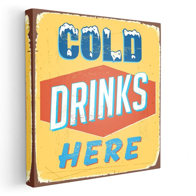 Cold Drinks Here - Retro Yazı Tasarımı Kanvas Tablo