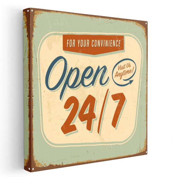 Open 24/7 - Vintage Dükkan Tabelası Kanvas Tablo