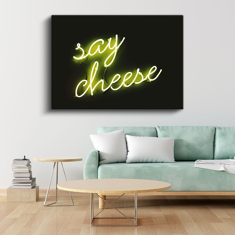 Say Cheese - Neon Yeşil Işıklı Yazı Kanvas Tablo