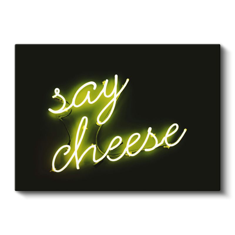 Say Cheese - Neon Yeşil Işıklı Yazı Kanvas Tablo