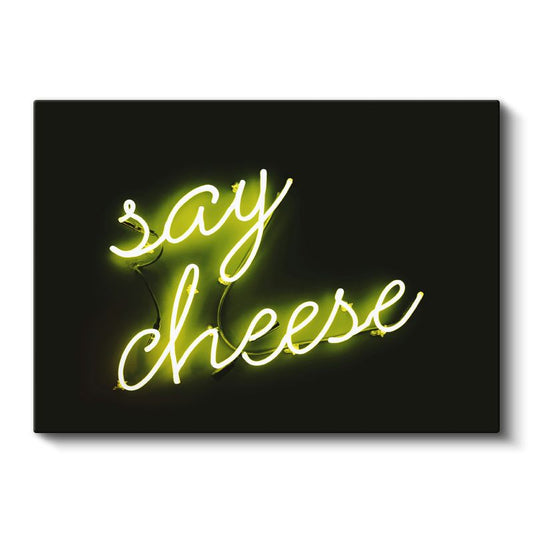 Say Cheese - Neon Yeşil Işıklı Yazı Kanvas Tablo