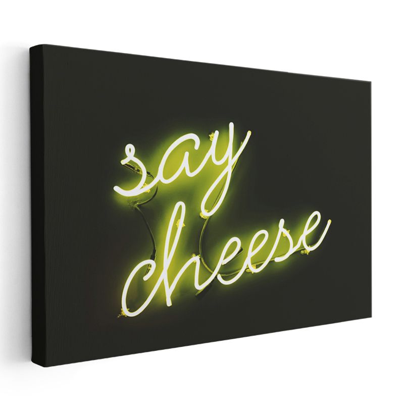 Say Cheese - Neon Yeşil Işıklı Yazı Kanvas Tablo