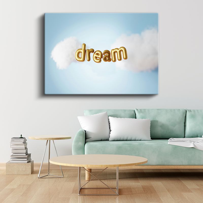 Dream - Altın Balon Harfli Gökyüzü Kanvas Tablo