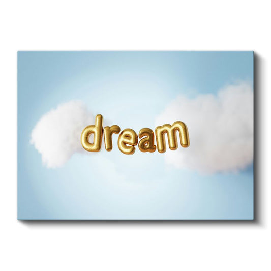 Dream - Altın Balon Harfli Gökyüzü Kanvas Tablo