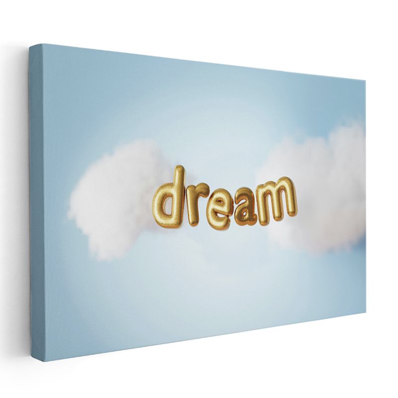 Dream - Altın Balon Harfli Gökyüzü Kanvas Tablo