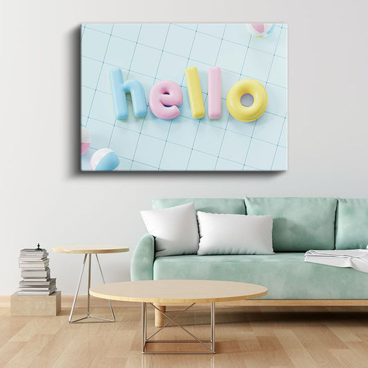Hello - Pastel Renkli Şişme Harfler Kanvas Tablo