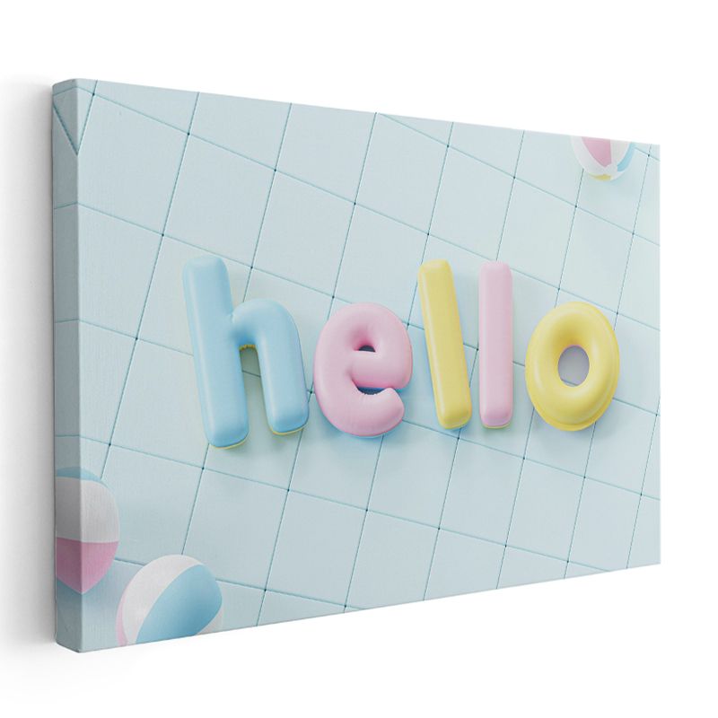 Hello - Pastel Renkli Şişme Harfler Kanvas Tablo