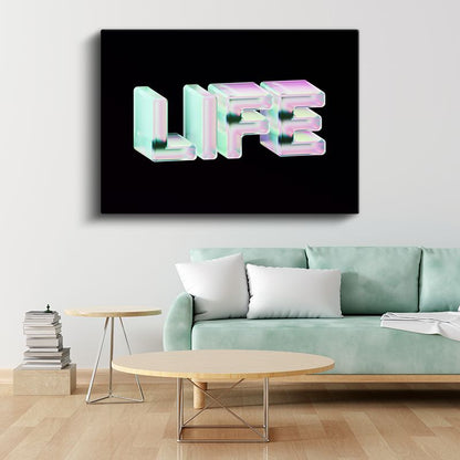 Life - Holografik 3D Tipografi Kanvas Tablo