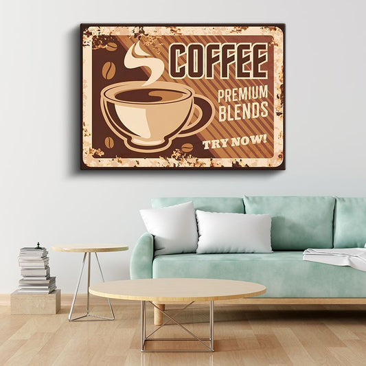 Coffee Premium Blends - Vintage Kahve Reklamı Kanvas Tablo