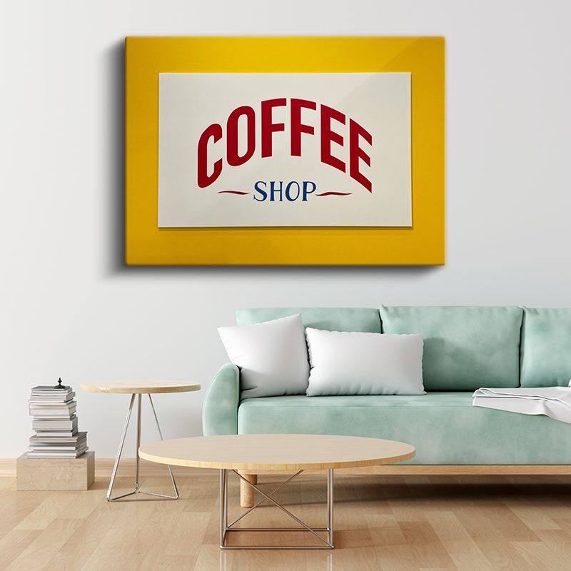 Coffee Shop - Sarı Çerçeveli Kafe Tabelası Kanvas Tablo