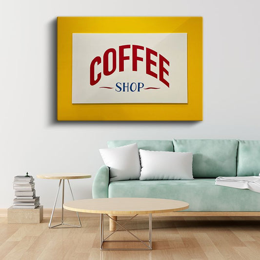 Coffee Shop - Sarı Çerçeveli Kafe Tabelası Kanvas Tablo