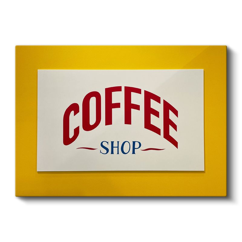 Coffee Shop - Sarı Çerçeveli Kafe Tabelası Kanvas Tablo