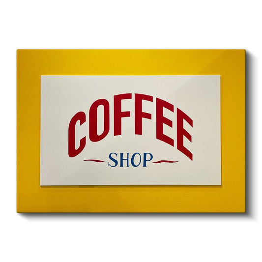Coffee Shop - Sarı Çerçeveli Kafe Tabelası Kanvas Tablo