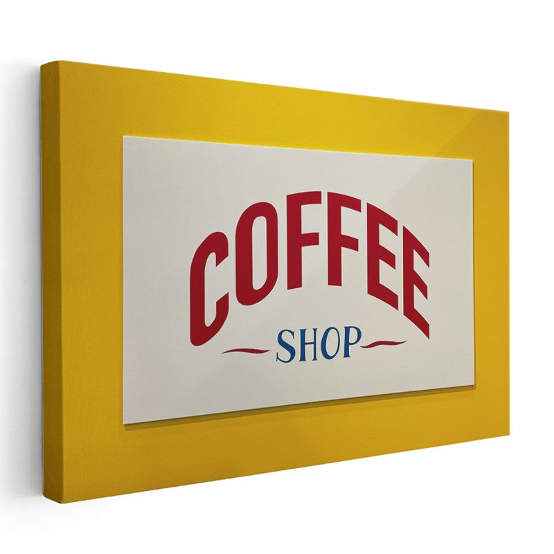 Coffee Shop - Sarı Çerçeveli Kafe Tabelası Kanvas Tablo