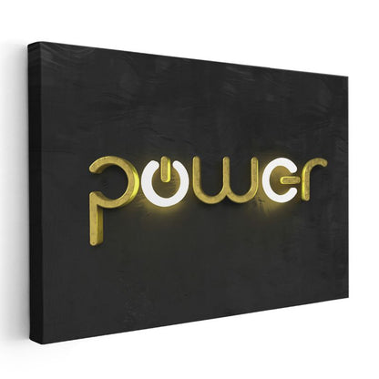 Power - Altın Neon Işıklı Yazı Kanvas Tablo