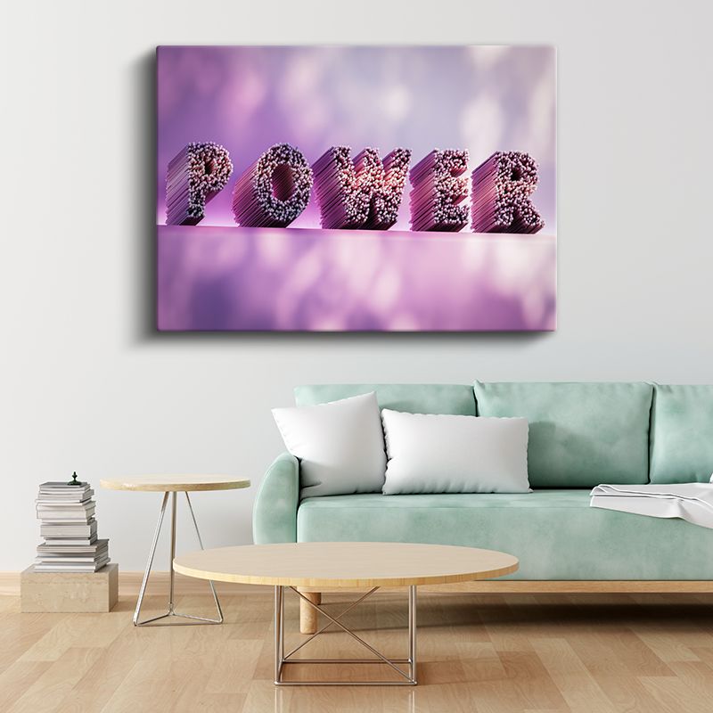 Power - Mor Tonlu 3D Tipografi Kanvas Tablo