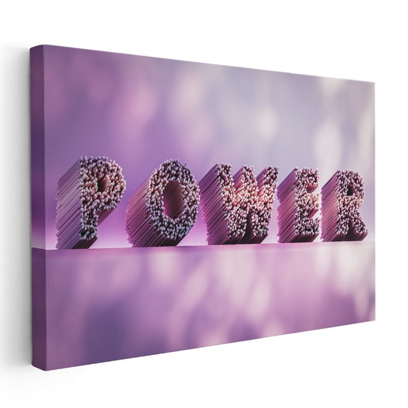 Power - Mor Tonlu 3D Tipografi Kanvas Tablo