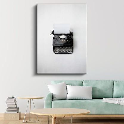 Nostaljik Daktilo - Siyah Beyaz Retro Yazı Makinesi Kanvas Tablo
