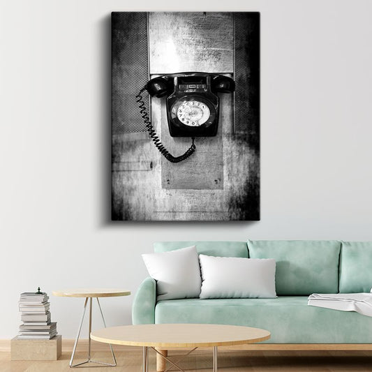 Retro Telefon - Siyah Ahizeli Duvar Telefonu Kanvas Tablo