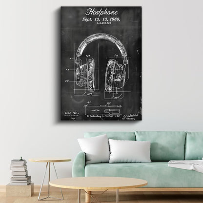 Kulaklık Patent Çizimi - 1966 Tarihli Teknik İllüstrasyon Kanvas Tablo