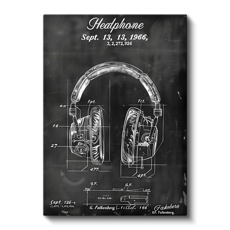 Kulaklık Patent Çizimi - 1966 Tarihli Teknik İllüstrasyon Kanvas Tablo