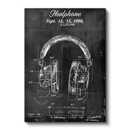 Kulaklık Patent Çizimi - 1966 Tarihli Teknik İllüstrasyon Kanvas Tablo