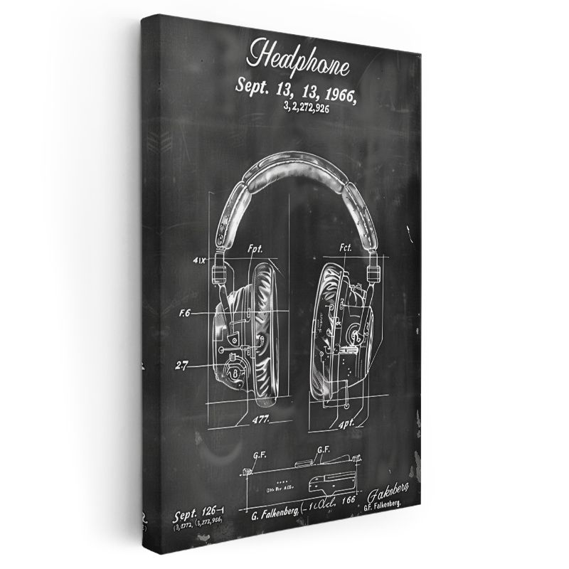 Kulaklık Patent Çizimi - 1966 Tarihli Teknik İllüstrasyon Kanvas Tablo