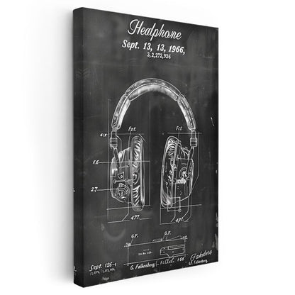 Kulaklık Patent Çizimi - 1966 Tarihli Teknik İllüstrasyon Kanvas Tablo