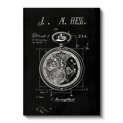 Cep Saati Patent Çizimi - J.A. Hess İmzalı Mekanizma Kanvas Tablo