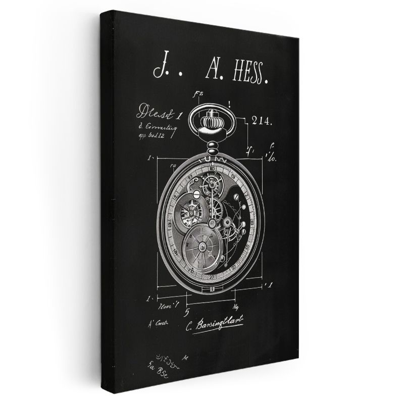 Cep Saati Patent Çizimi - J.A. Hess İmzalı Mekanizma Kanvas Tablo
