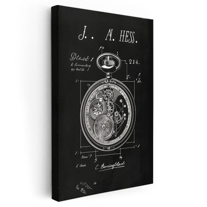 Cep Saati Patent Çizimi - J.A. Hess İmzalı Mekanizma Kanvas Tablo