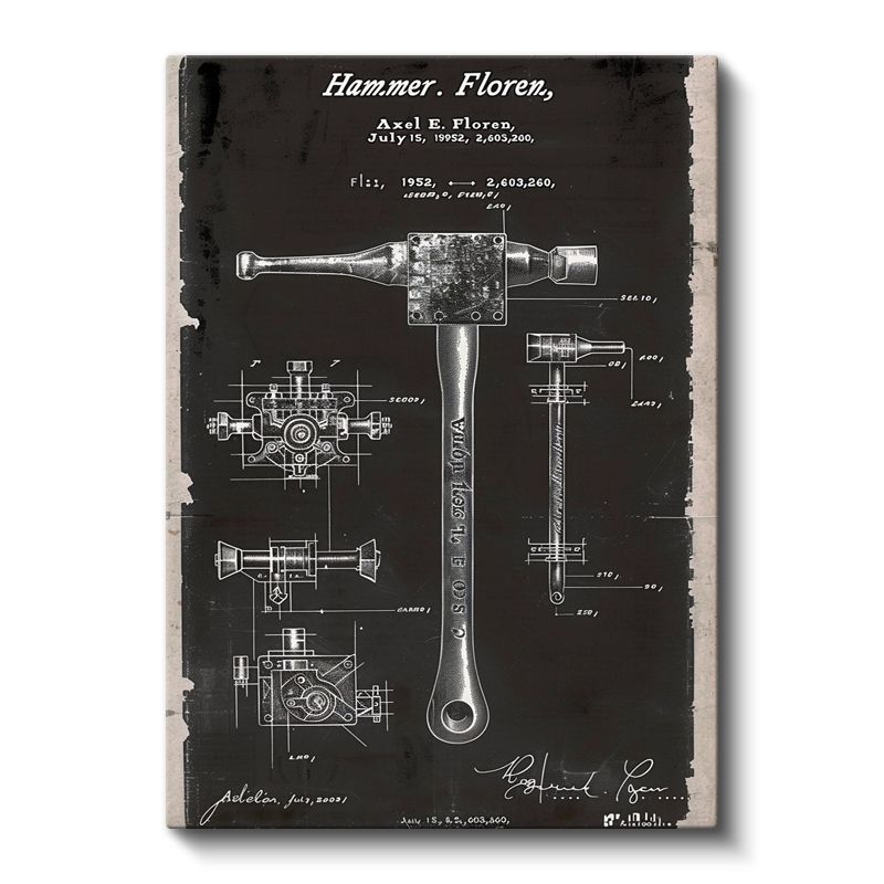 Çekiç Patent Çizimi - 1952 Tarihli Endüstriyel Alet Kanvas Tablo