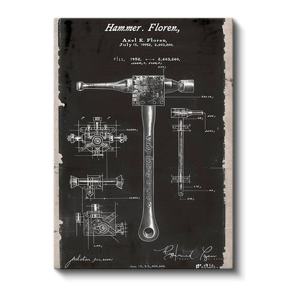 Çekiç Patent Çizimi - 1952 Tarihli Endüstriyel Alet Kanvas Tablo