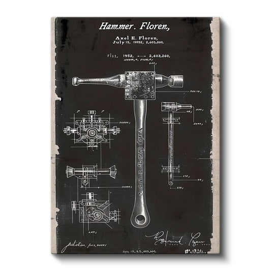 Çekiç Patent Çizimi - 1952 Tarihli Endüstriyel Alet Kanvas Tablo