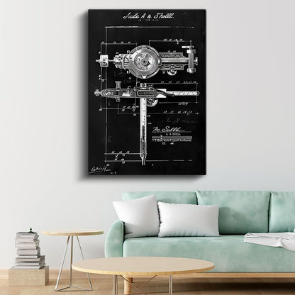 Teknik Çizim Aleti - Vintage Mühendislik Aracı Patent Çizimi Kanvas Tablo