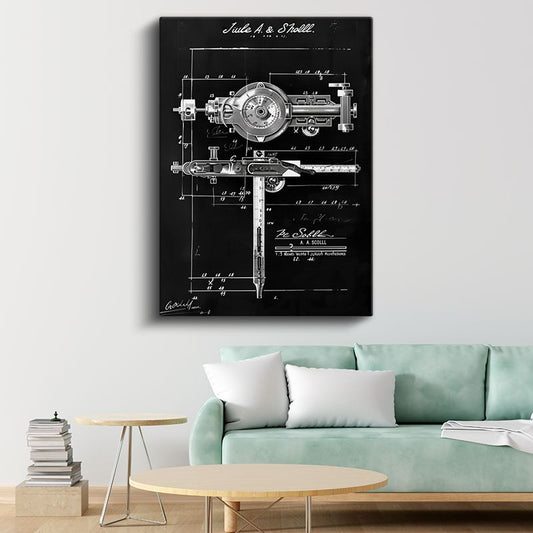 Teknik Çizim Aleti - Vintage Mühendislik Aracı Patent Çizimi Kanvas Tablo