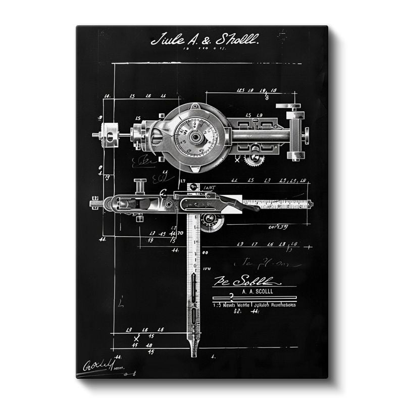 Teknik Çizim Aleti - Vintage Mühendislik Aracı Patent Çizimi Kanvas Tablo