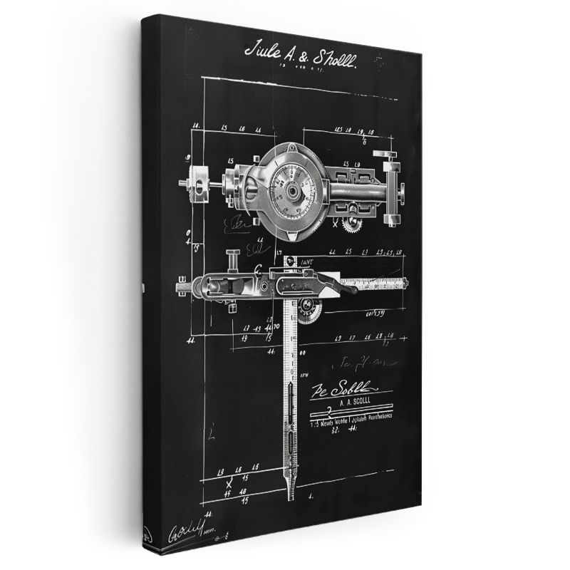 Teknik Çizim Aleti - Vintage Mühendislik Aracı Patent Çizimi Kanvas Tablo