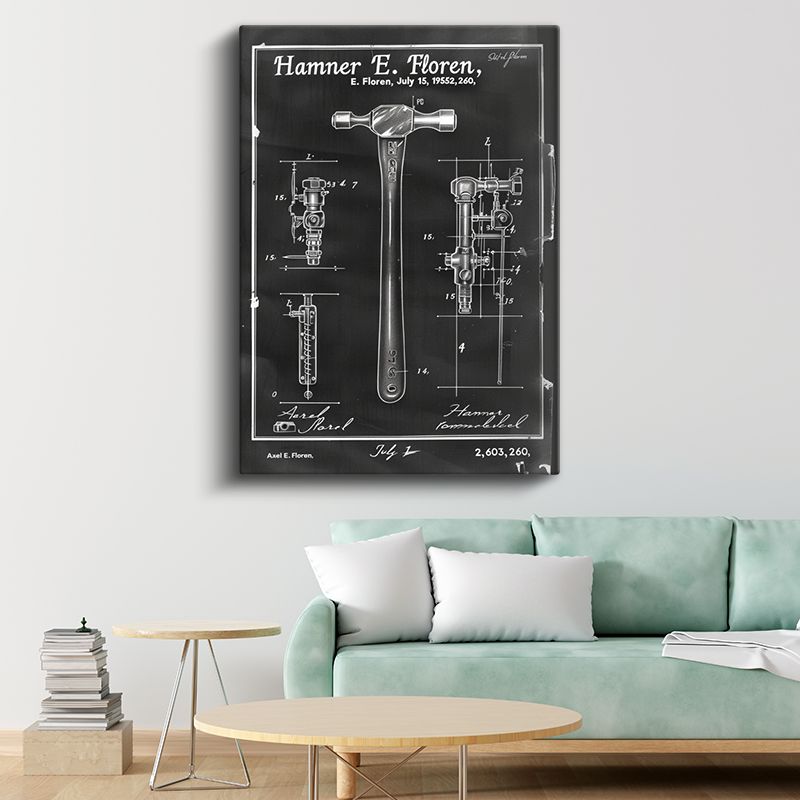 Çekiç Tasarımı - 1952 Patent Çizimi Kanvas Tablo